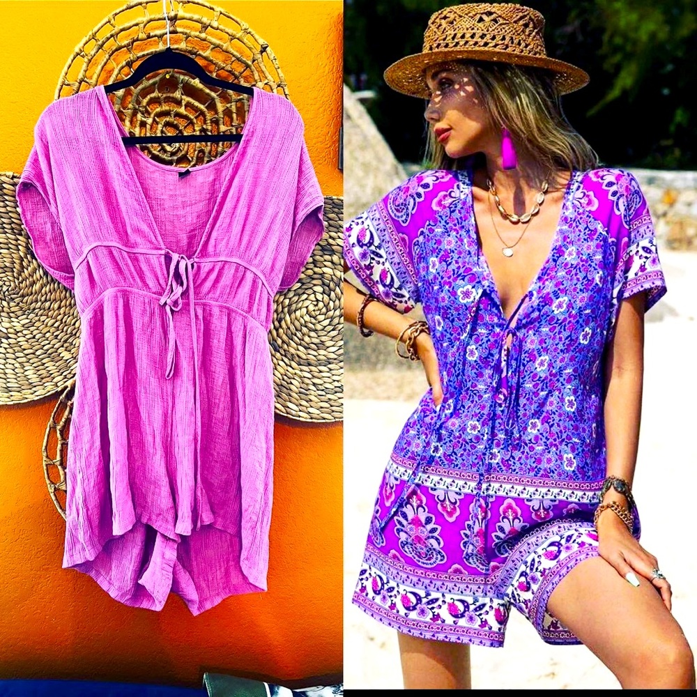 💜 NWT LOT OF 2 PRETTY DUSTY BOHO Fuchsia PURPLE ROMPER LOT XL